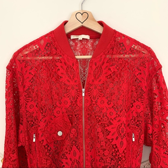 Maje Belem Red Lace Bomber Jacket - Picture 6 of 10